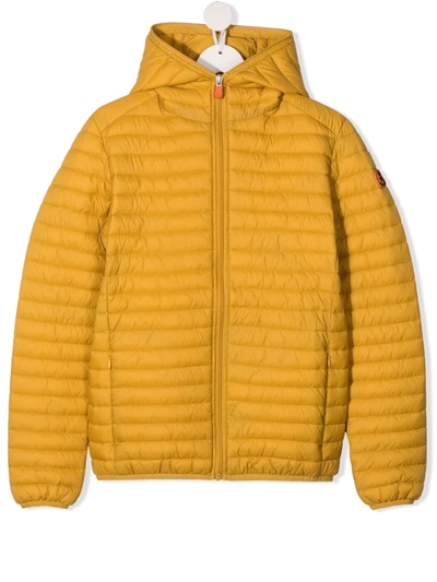 Save The Duck Kids' Hooded Zip-up Padded Jacket In Yellow