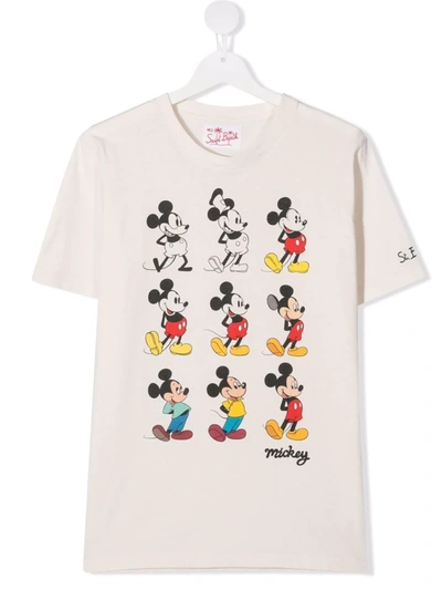 Mc2 Saint Barth Babies' Mickey-print Cotton T-shirt In Neutrals