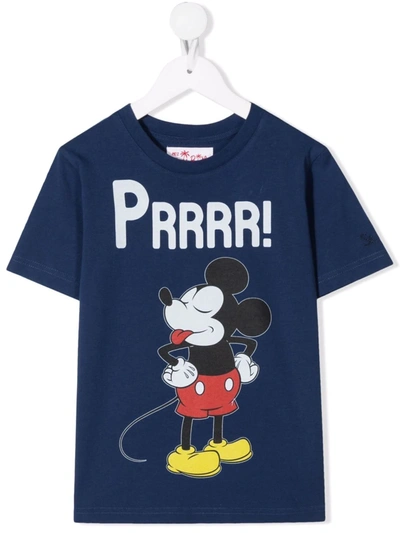 Mc2 Saint Barth Kids' Mickey Mouse Print Cotton Jersey T-shirt In Blau