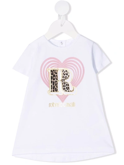 Roberto Cavalli Junior Babies' Logo-print Flared T-shirt In White