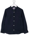 Mc2 Saint Barth Teen Band-collar Linen Shirt In Blue