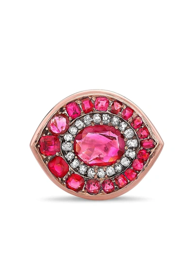 Pre-owned Pragnell Vintage 1911-1940 18kt Rose Gold Art Deco Ruby And Diamond Ring In Pink