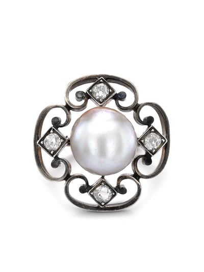 Pre-owned Pragnell Vintage 1891-1900 18kt White And Rose Gold Belle Époque Pearl And Diamond Ring In Pink