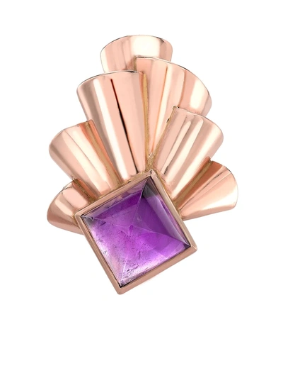 Pre-owned Pragnell Vintage 1941-1960 18kt Rose Gold Retro Amethyst Ring In Pink