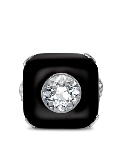 Pre-owned Pragnell Vintage 1911-1940 Platinum Art Deco Onyx Plaque And Diamond Ring In Silver