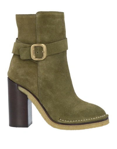 TOD'S TOD'S WOMAN ANKLE BOOTS MILITARY GREEN SIZE 6.5 SOFT LEATHER,17069784EH 9