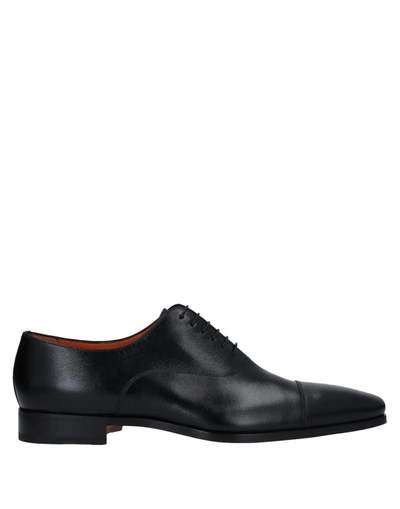 Santoni Man Lace-up Shoes Black Size 8 Leather