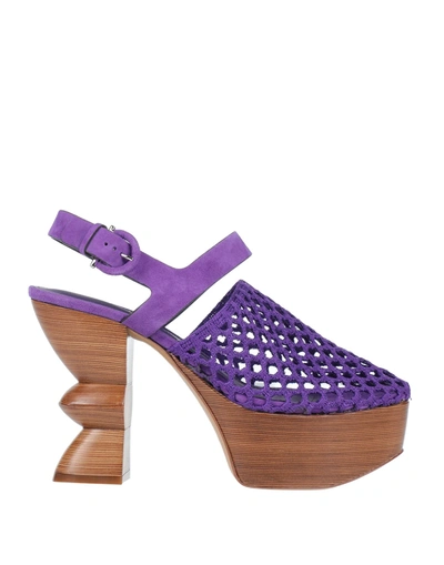 Ferragamo Woman Mules & Clogs Purple Size 7 Calfskin, Textile Fibers