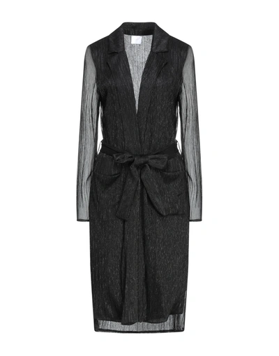 Merci .., Woman Overcoat Black Size 8 Metallic Fiber, Polyester