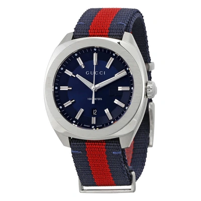 Gucci Gg2570 Blue Dial Blue And Red Nylon Mens Watch Ya142304 In Red   / Blue