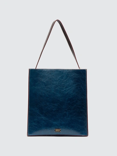 Frances Valentine Finn Naplak Leather Tote In Navy Oyster
