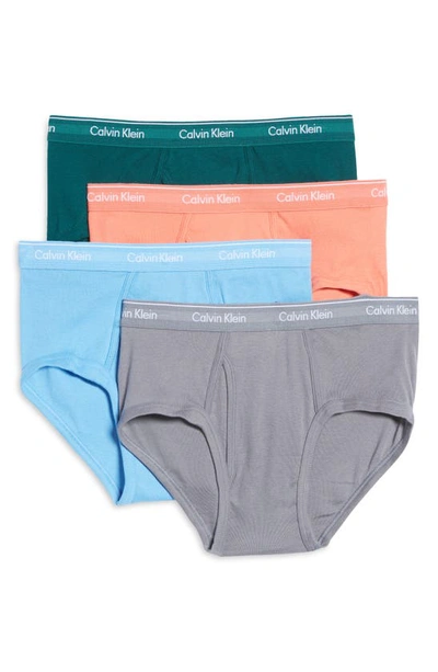 Calvin Klein Men's 4-pack Cotton Classic Briefs In Green/ Coral/ Blue/ Grey