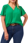 Vince Camuto Flutter Sleeve Rumple Satin Blouse In Cactus Green