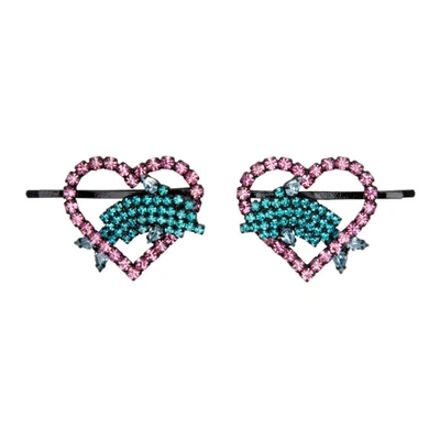 Ashley Williams Pink & Blue Heart & Dolphin Hair Clips In Pink Blue