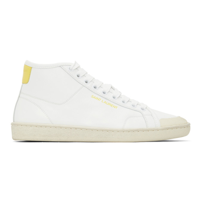 Saint Laurent White & Yellow Sl 39 Mid-top Sneakers In Blanc Optique & Canary Yellow