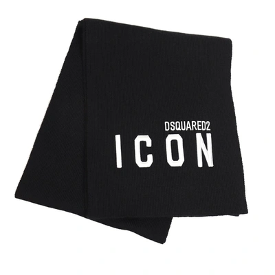 Dsquared2 Wool Scarf With Contrasting Embroidered Logo In Black