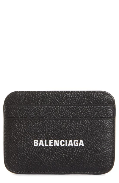 Balenciaga Cash Logo Leather Card Holder In Black/ L White