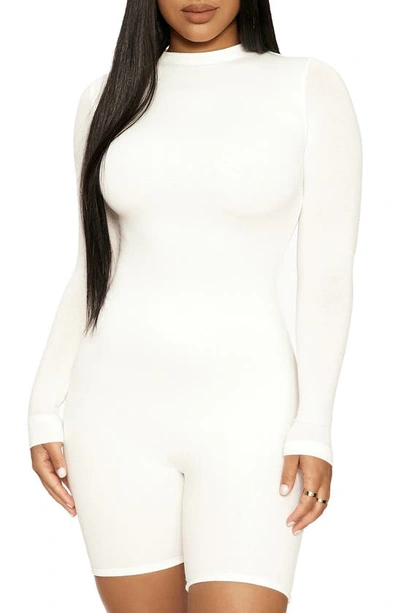 Naked Wardrobe The Nw All Body Long Sleeve Romper In Off White