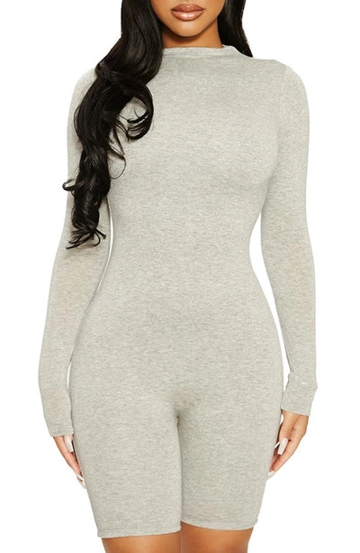 Naked Wardrobe The Nw All Body Long Sleeve Romper In Heather Grey