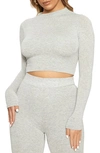 Naked Wardrobe The Nw Crop Top In Heather Grey
