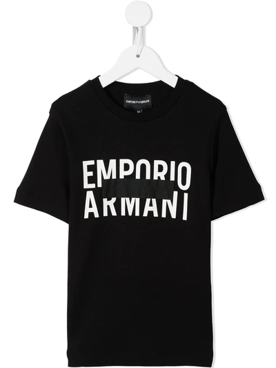 Emporio Armani Kids' Logo-print Short-sleeve T-shirt In Black