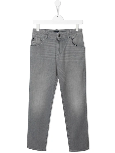 Emporio Armani Kids' Straight-leg Stretch-cotton Jeans In Grey