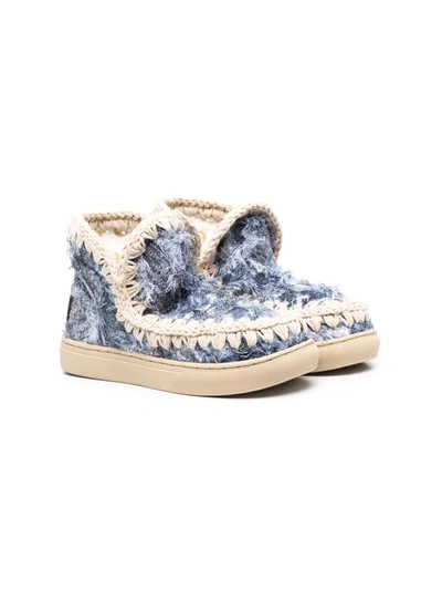 Mou Kids' Distressed Eskimo Boots In Blue