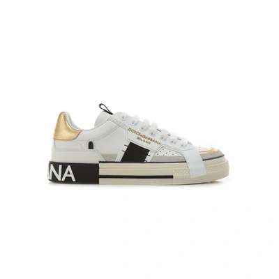 Dolce & Gabbana Custom  Leather Sneakers With Metallic Inserts In Black