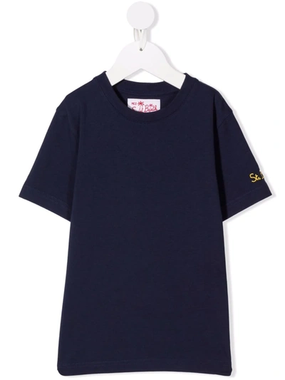 Mc2 Saint Barth Kids' Embroidered-logo Cotton T-shirt In Blue