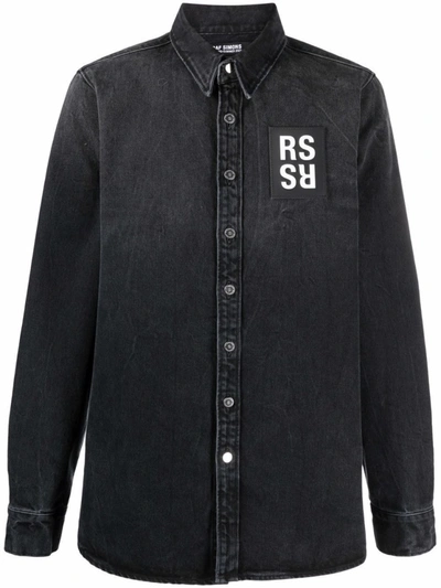 Raf Simons Denim Shirt With Logo Patch In Black