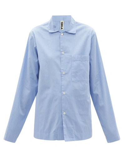 Tekla Striped Organic-cotton Poplin Pyjama Shirt In Baby Blue