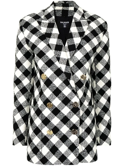 Balmain Gingham-check Double-breasted Blazer In Multicolore