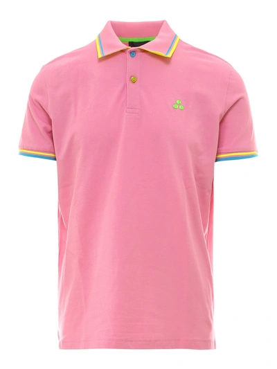Peuterey Stripe-trim Embroidered Polo Shirt In Pink