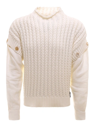 Fendi Detachable-sleeve Cable-knitted Cotton Sweater In White