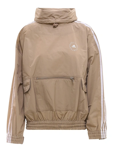 Stella Mccartney Side Stripe Oversized Windbreaker In Beige,white