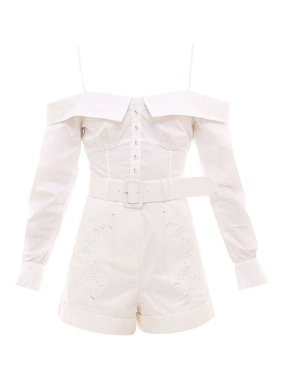Self-portrait Off-the-shoulder Embroidered Cotton Playsuit In White