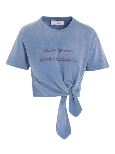 Giada Benincasa Ciao Amore Abbracciami Cropped T-shirt In Light Blue