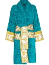 Versace Blue Hooded 'i Love Barocco' Bath Robe In Blue