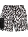 FENDI DISTORTED MONOGRAM SWIMMING SHORTS