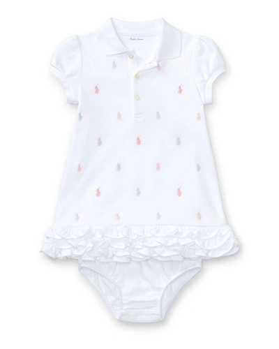 Polo Ralph Lauren Babies' Logo Embroidery Ruffle Hem Polo Dress With Bloomers In White