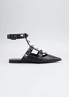 Valentino Roman Stud Ankle-strap Ballerina Flats In Black