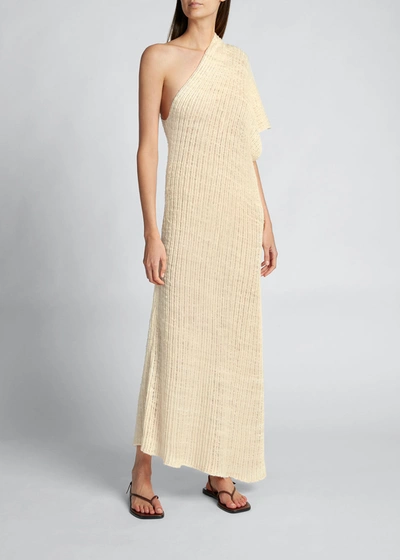 The Row Cilvana One-sleeve Open-knit Silk Maxi Dress In Light Wheat |  ModeSens