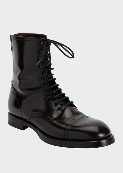 Dolce & Gabbana Men's Runway Lace-up Combat Boots In Brown