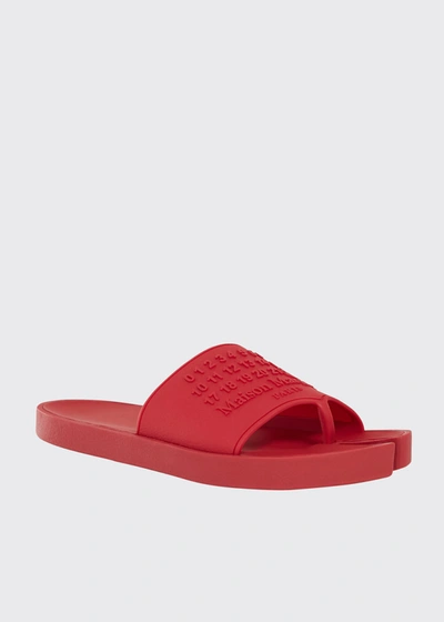 Maison Margiela Men's Tabi Numerical Logo Split-toe Slide Sandals In Red