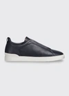 Ermenegildo Zegna Men's Triple Stitch Low-top Sneakers In Nvy Sld