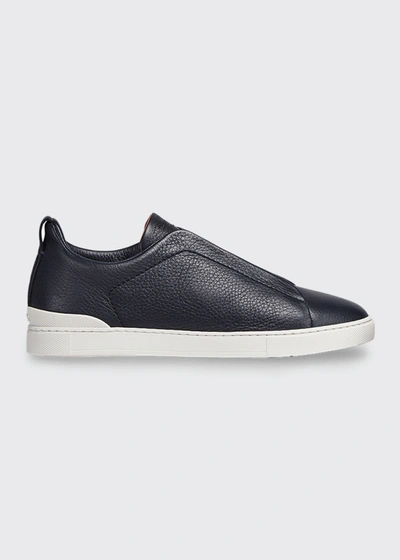 Ermenegildo Zegna Men's Triple Stitch Low-top Sneakers In Nvy Sld