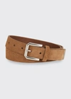 Brunello Cucinelli Men's Solid Suede Belt In Tan