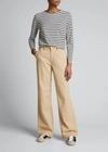 Kule Crewneck Long-sleeve Striped Cotton Top In Cream/navy