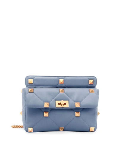 Valentino Roman Stud Large Quilted Leather Shoulder Bag In Niagara