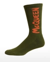 Alexander Mcqueen Men's Striped Skull Crew Socks In Green Mult